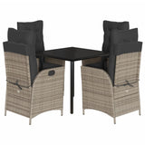 5 Piece Garden Dining Set with Cushions Grey Poly Rattan - Front View