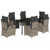 7 Piece Garden Dining Set with Cushions Grey Poly Rattan - Front View