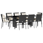 9 Piece Garden Dining Set with Cushions Black Poly Rattan