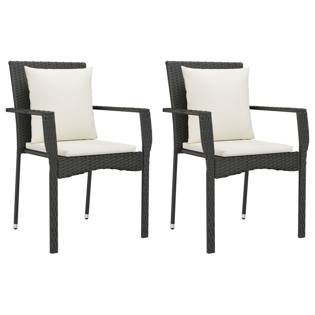 9 Piece Garden Dining Set with Cushions Black Poly Rattan