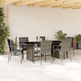 7 Piece Garden Dining Set with Cushions Grey Poly Rattan