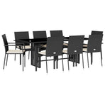 9 Piece Garden Dining Set with Cushions Black Poly Rattan