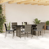 7 Piece Garden Dining Set with Cushions Grey Poly Rattan
