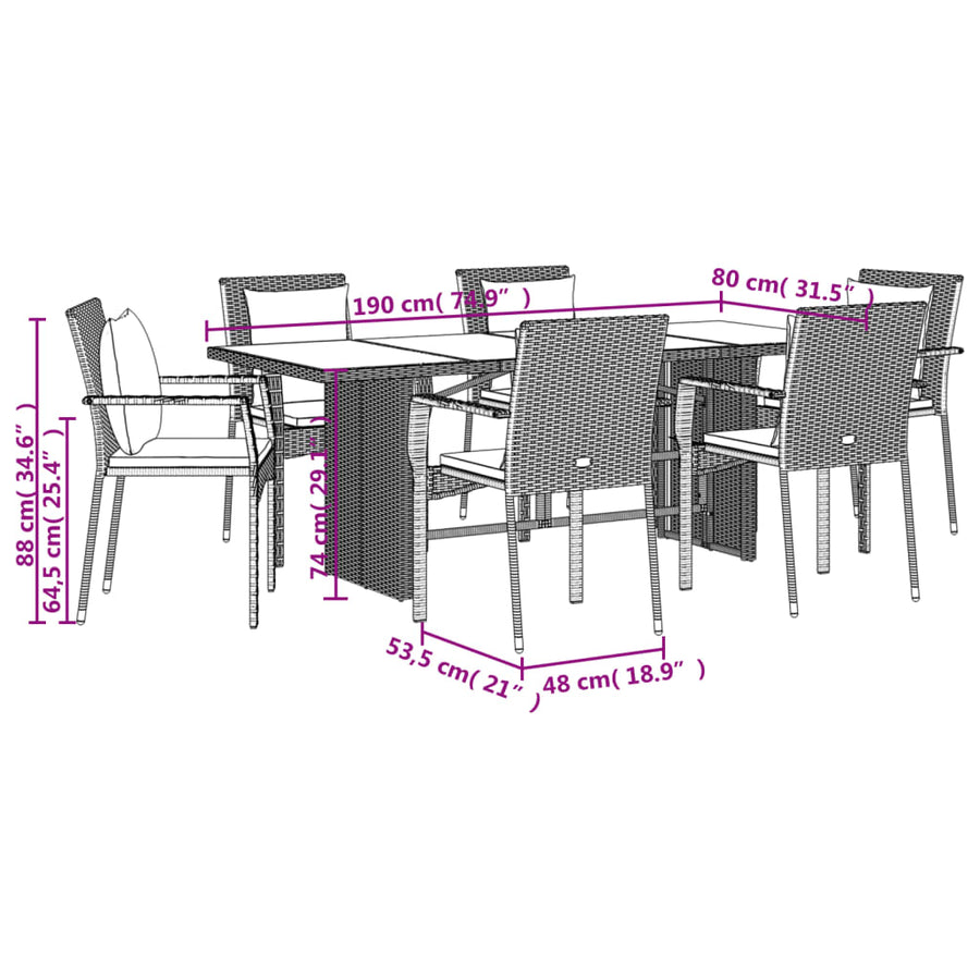 9 Piece Garden Dining Set with Cushions Grey Poly Rattan