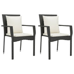 7 Piece Garden Dining Set with Cushions Black Poly Rattan
