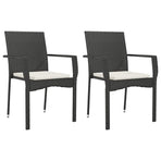 7 Piece Garden Dining Set with Cushions Black Poly Rattan