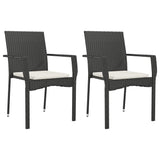 7 Piece Garden Dining Set with Cushions Black Poly Rattan - Side View