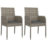 7 Piece Garden Dining Set with Cushions Grey Poly Rattan - Side View