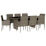9 Piece Garden Dining Set with Cushions Grey Poly Rattan - Front View