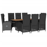 9 Piece Garden Dining Set with Cushions Black Poly Rattan - Front View
