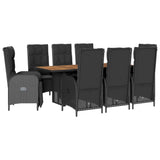 9 Piece Garden Dining Set with Cushions Black Poly Rattan - Front View