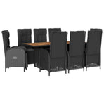 9 Piece Garden Dining Set with Cushions Black Poly Rattan