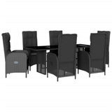 7 Piece Garden Dining Set with Cushions Black Poly Rattan - Front View