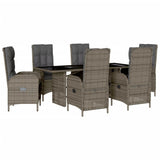7 Piece Garden Dining Set with Cushions Grey Poly Rattan - Front View