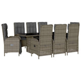 9 Piece Garden Dining Set with Cushions Grey Poly Rattan - Front View