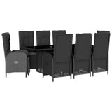 9 Piece Garden Dining Set with Cushions Black Poly Rattan - Front View