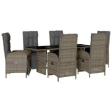 7 Piece Garden Dining Set with Cushions Grey Poly Rattan - Front View