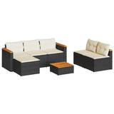5 Piece Garden Sofa Set with Cushions Black Poly Rattan Acacia - Front View