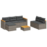 5 Piece Garden Sofa Set with Cushions Grey Poly Rattan Acacia - Front View