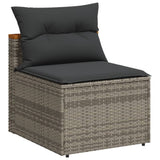 5 Piece Garden Sofa Set with Cushions Grey Poly Rattan Acacia - Top-Down View