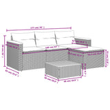 5 Piece Garden Sofa Set with Cushions Grey Poly Rattan Acacia - Low Angle