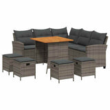 6 Piece Garden Sofa Set with Cushions L-shaped Grey Poly Rattan - Front View
