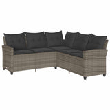 6 Piece Garden Sofa Set with Cushions L-shaped Grey Poly Rattan - Rear View