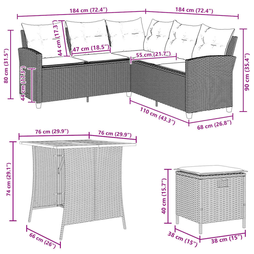 6 Piece Garden Sofa Set with Cushions L-shaped Grey Poly Rattan
