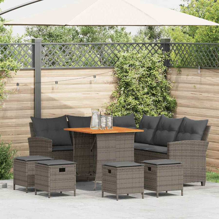 6 Piece Garden Sofa Set with Cushions L-shaped Grey Poly Rattan