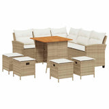 6 Piece Garden Sofa Set with Cushions L-shaped Beige Poly Rattan - Front View