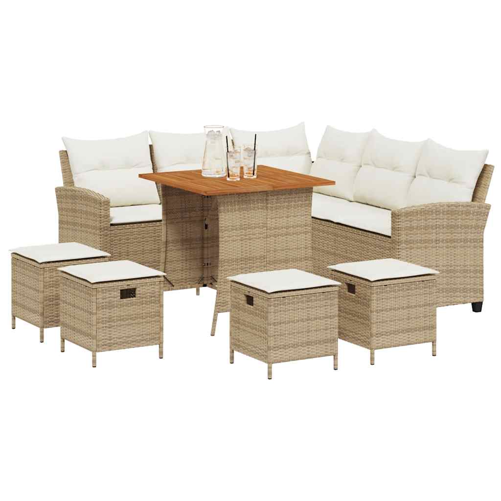 6 Piece Garden Sofa Set with Cushions L-shaped Beige Poly Rattan