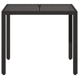 Garden Table with Glass Top Black 90x90x75 cm Poly Rattan