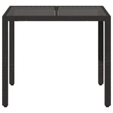 Garden Table with Glass Top Black 90x90x75 cm Poly Rattan - Top-Down View