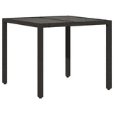 Garden Table with Glass Top Black 90x90x75 cm Poly Rattan - Rear View