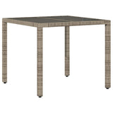Garden Table with Glass Top Grey 90x90x75 cm Poly Rattan - Front View