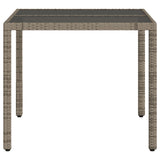 Garden Table with Glass Top Grey 90x90x75 cm Poly Rattan - 45-Degree Angle