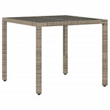 Garden Table with Glass Top Grey 90x90x75 cm Poly Rattan - Rear View