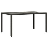 Garden Table with Glass Top Black 150x90x75 cm Poly Rattan - Front View
