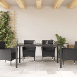 Garden Table with Glass Top Black 150x90x75 cm Poly Rattan - Side View