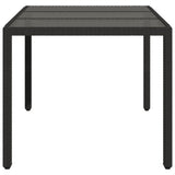 Garden Table with Glass Top Black 150x90x75 cm Poly Rattan - 45-Degree Angle