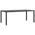 Garden Table with Glass Top Black 190x90x75 cm Poly Rattan