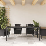 Garden Table with Glass Top Black 190x90x75 cm Poly Rattan - Side View