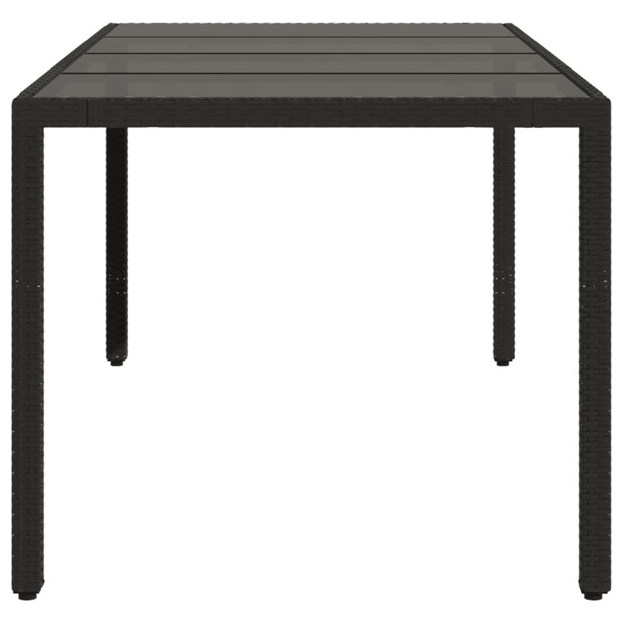 Garden Table with Glass Top Black 190x90x75 cm Poly Rattan
