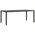 Garden Table with Glass Top Black 190x90x75 cm Poly Rattan
