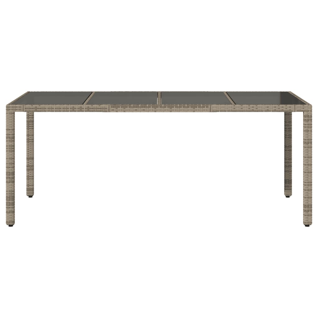 Garden Table with Glass Top Grey 190x90x75 cm Poly Rattan