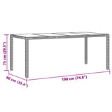 Garden Table with Glass Top Grey 190x90x75 cm Poly Rattan - Extra Image