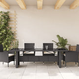 Garden Table with Glass Top Black 240x90x75 cm Poly Rattan - Side View