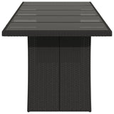 Garden Table with Glass Top Black 240x90x75 cm Poly Rattan - 45-Degree Angle