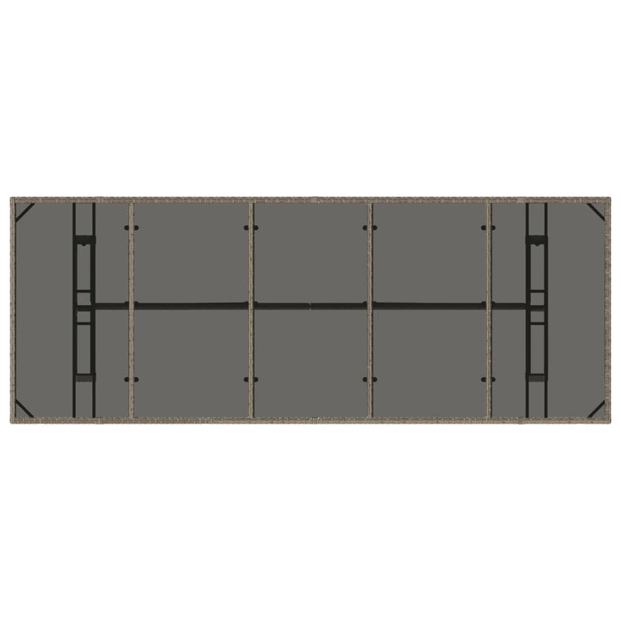 Garden Table with Glass Top Grey 240x90x75 cm Poly Rattan