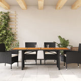 Garden Table with Acacia Wood Top Black 190x80x75 cm Poly Rattan - Side View